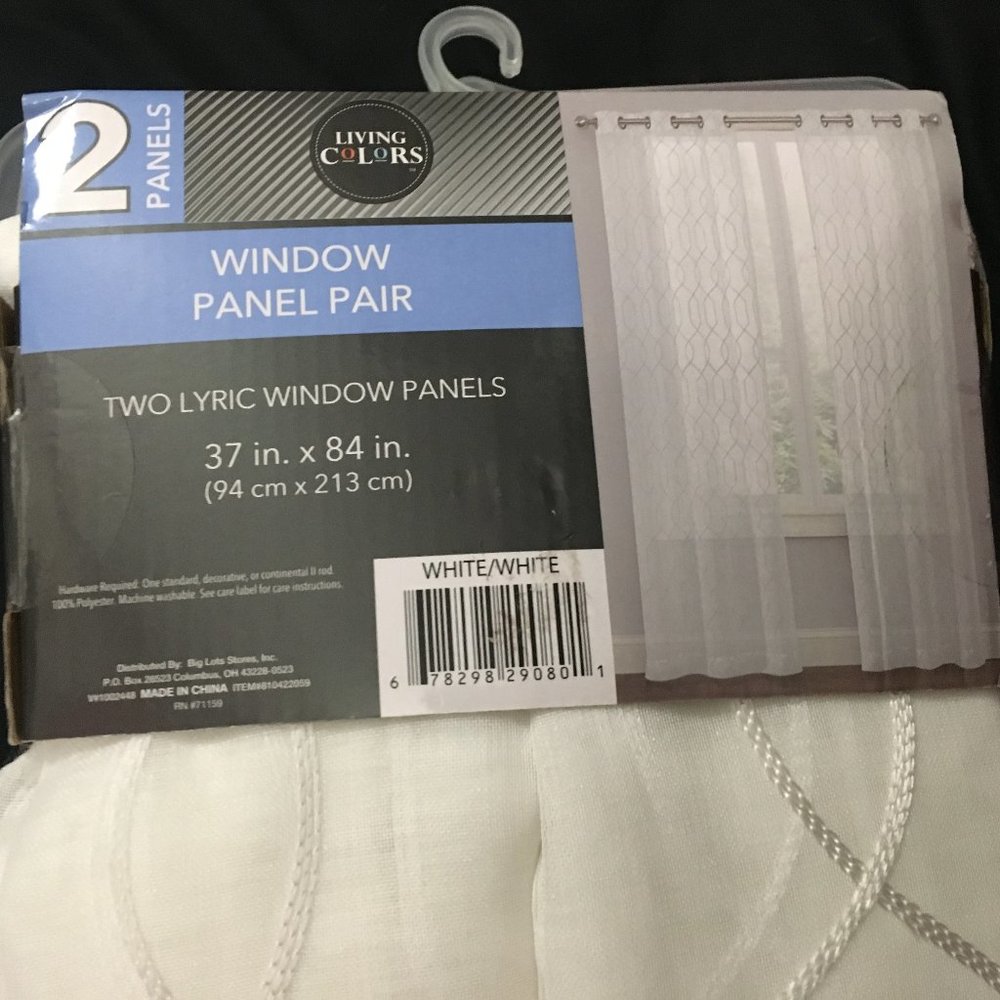 ๐ฏ White sheer window panel pair w/ eyelets white embroidered pattern - NWT - Picture 2 of 5